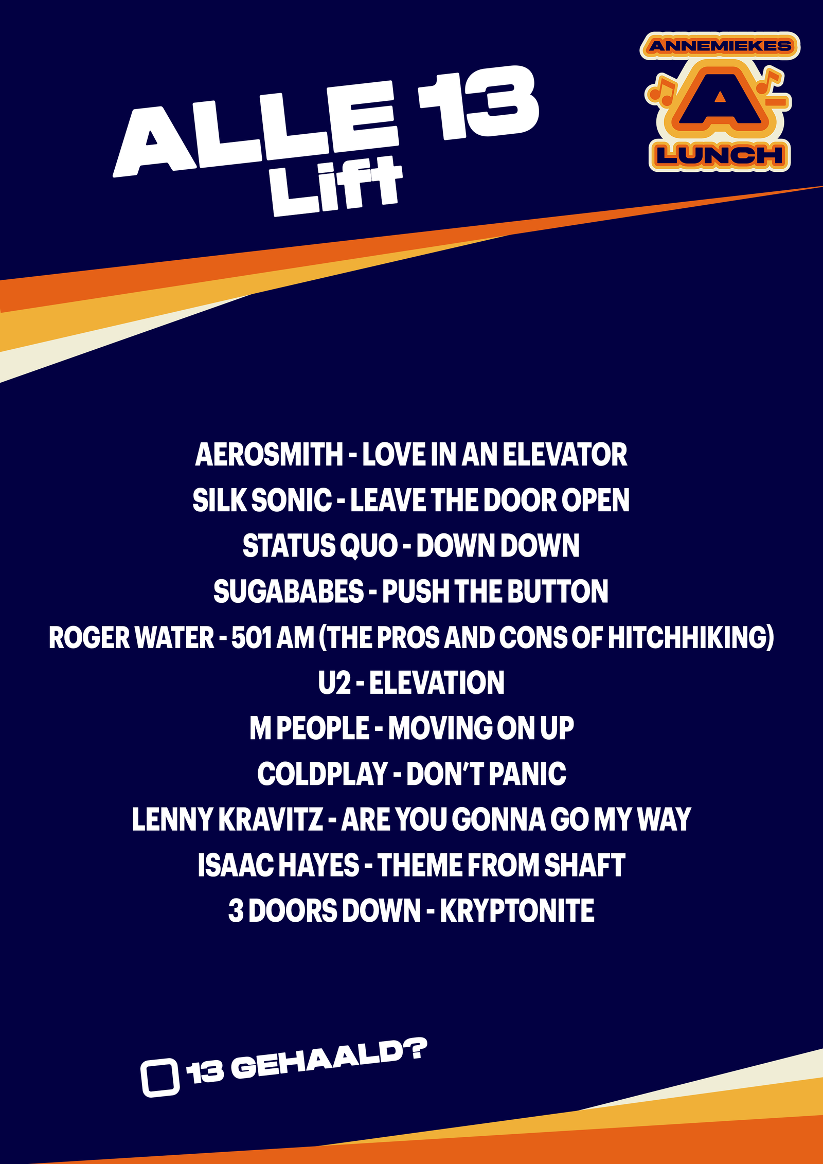 Alle 13 lijst: Lift 