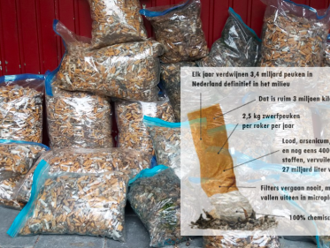 Het Peukenmeisje Bernadette heeft al 169.000 sigaretten van straat geraapt