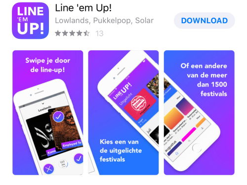 Eenvoudig je line-up voor Lowlands bij elkaar Swipen: Line em up!