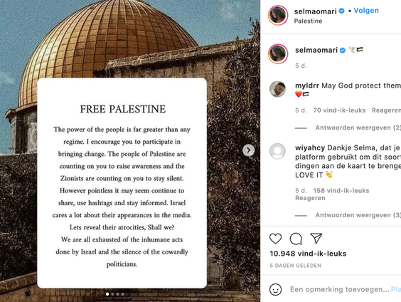Influencers op social media steunen massaal de Palestijnse zaak