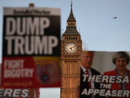 Demonstranten eensgezind: een staatsbezoek van Trump zou een schande zijn