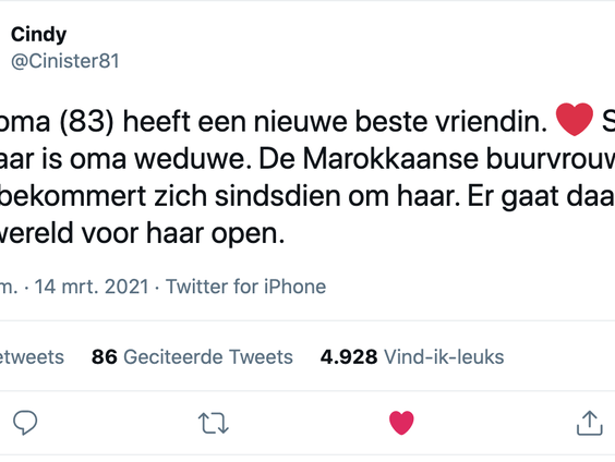 Cindy's oma raakte bevriend met Marokkaanse buurvrouw