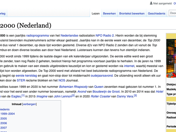 Ronnie V werkt ieder jaar héél snel de Top 2000 Wikipedia-pagina bij
