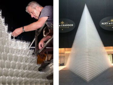 Luuk Broos bouwde de grootste champagneglazen-toren ooit