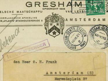 ongeopende brief aan Otto Frank geveild