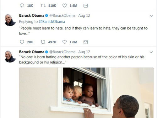 Obama's tweet over Charlottesville meest gelikete ooit. Wat zegt dit?