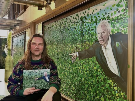 Dennie Boxem gaat zijn schilderij naar David Attenborough brengen