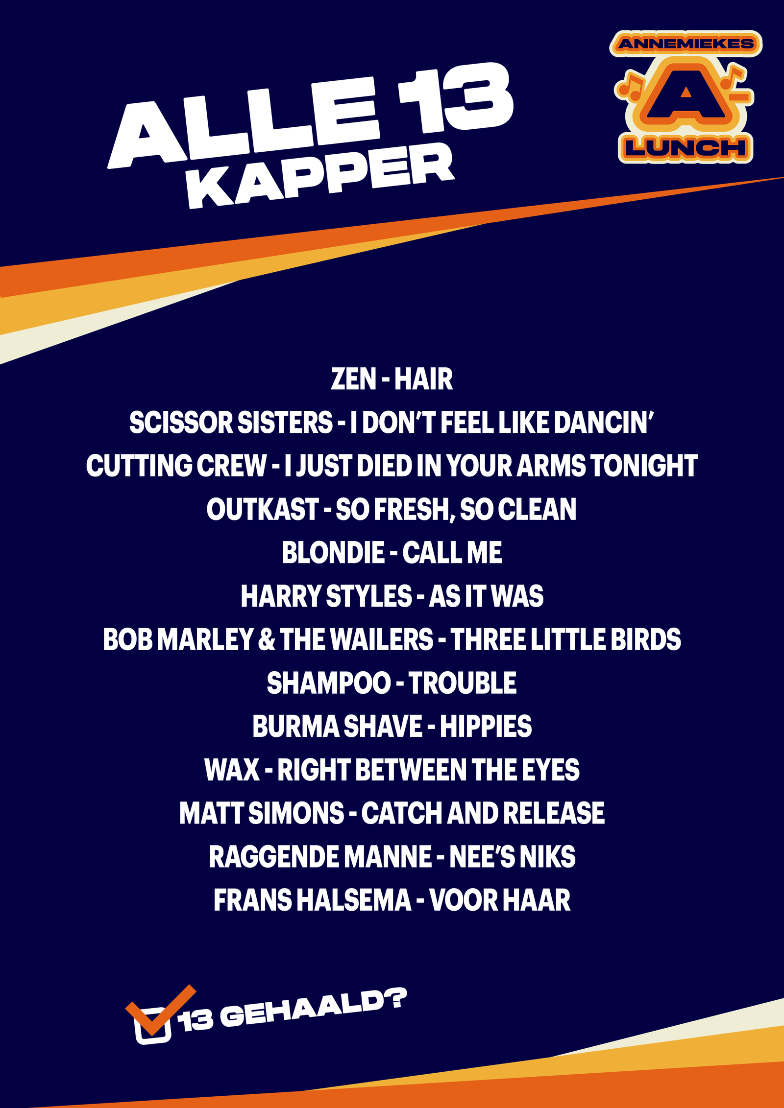 Alle 13 kapper lijst