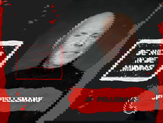 JP Pellemans met zijn e-reader aanrader: Het ABC van JP Twee. Op taalavontuur door de supermarkt