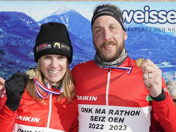 Marathonschaatster Ineke Dedden pakt de overwinning op de Oostenrijkse Weissensee