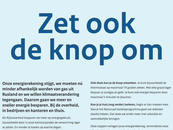 Overheidscampagne moet burgers aansporen minder gas te gebruiken