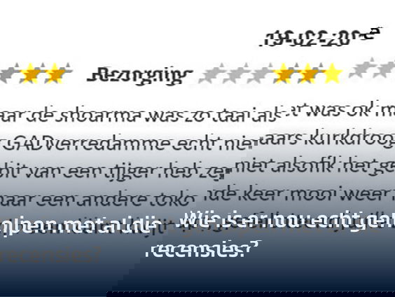 'Reviews' geven op internet, daar heeft niemand wat aan