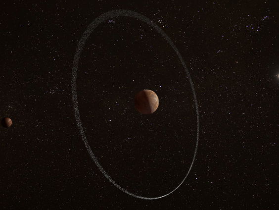 Heel ver weg in de ruimte vliegt een ijsdwergje met een ring