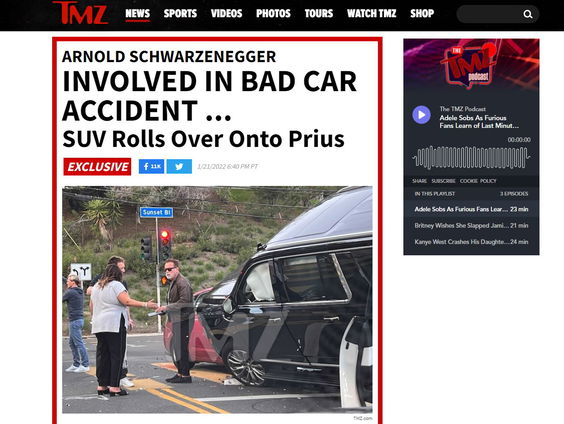 Arnold Schwarzenegger betrokken bij auto-ongeluk